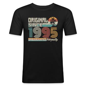 1995 Jubiläum 1995 Jahrgang 1995 Jubiläum - Männer Slim Fit T-Shirt - Schwarz - Vorne - Nik (191cm)