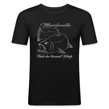 Meerforelle - Fisch der tausend Würfe - Männer Slim Fit T-Shirt - Schwarz - Vorne - Nik (191cm)