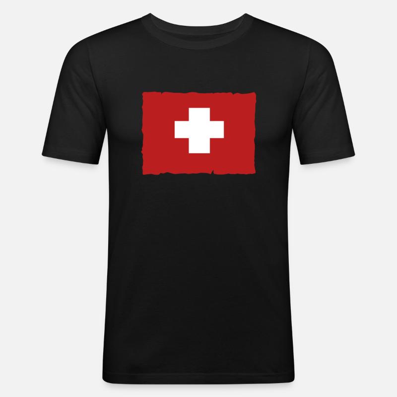Schweiz Schweizer Flagge - Männer Slim Fit T-Shirt - Schwarz