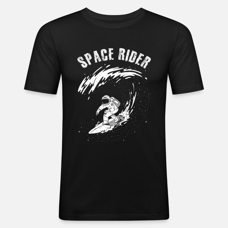 Surfender Astronaut Space Rider - Männer Slim Fit T-Shirt - Schwarz