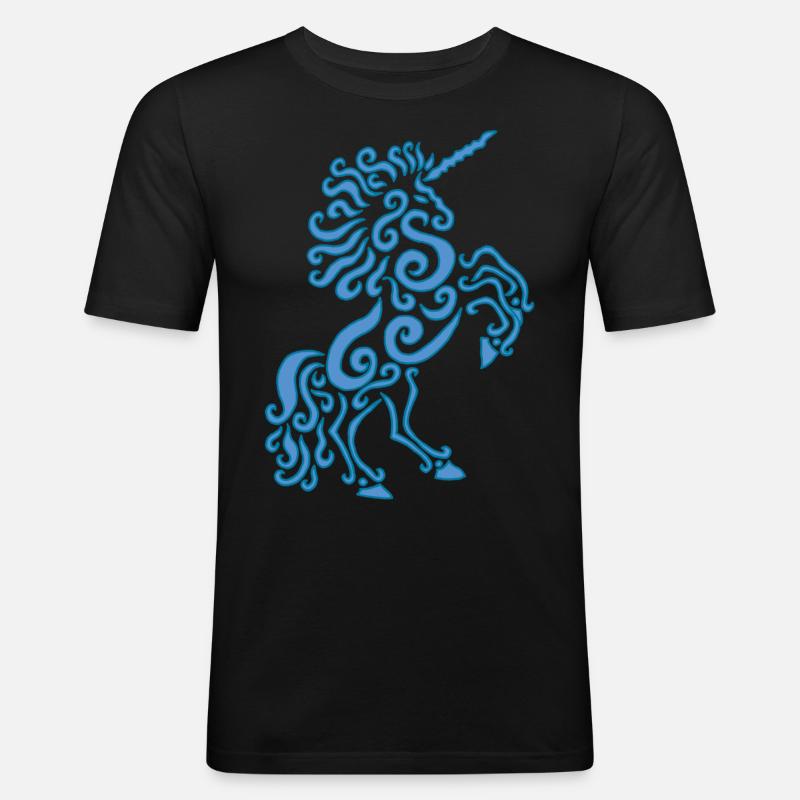 Blaues Einhorn Pferd - Männer Slim Fit T-Shirt - Schwarz