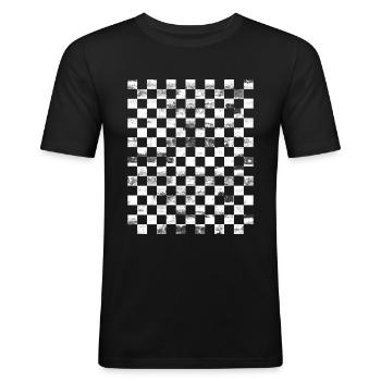 schachbrett Grunged - Männer Slim Fit T-Shirt - Schwarz - Vorne - Nik (191cm)