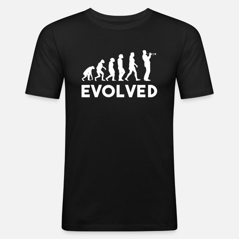 Trompete Evolution - Männer Slim Fit T-Shirt - Schwarz