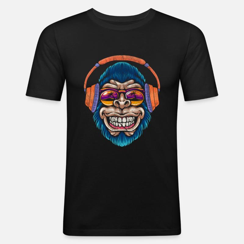 Monkey DJ Affe - Männer Slim Fit T-Shirt - Schwarz