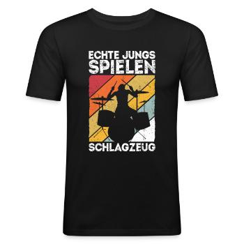Echte Jungs spielen Schlagzeug - Drummer Jungen Ge - Männer Slim Fit T-Shirt - Schwarz - Vorne - Nik (191cm)