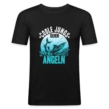 Coole Jungs gehen Angeln - Angler Fischer Geschenk - Männer Slim Fit T-Shirt - Schwarz - Vorne - Nik (191cm)