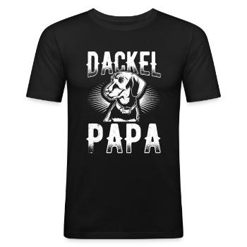 Dackel Papa Hundeliebhaber Dachshund Vatertag Dack - Männer Slim Fit T-Shirt - Schwarz - Vorne - Nik (191cm)