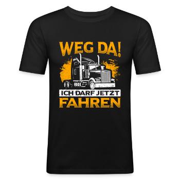 LKW Führerschein Weg Da! Ich darf jetzt Fahren LKW - Männer Slim Fit T-Shirt - Schwarz - Vorne - Nik (191cm)