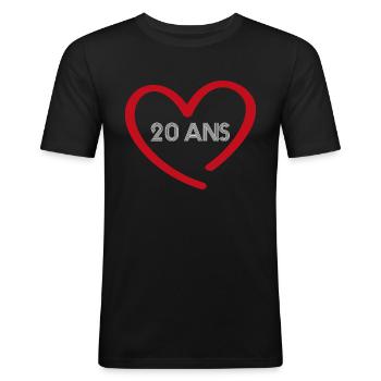 cadeau de couple 20 ans | anniversaire de mariage - T-shirt près du corps Homme - noir - Devant - Nik (191cm)