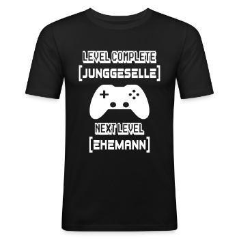 Gamer Junggeselle JGA - Männer Slim Fit T-Shirt - Schwarz - Vorne - Nik (191cm)