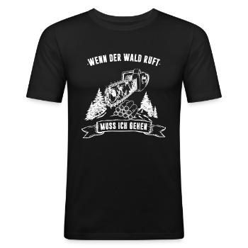 WENN DER WALD RUFT - Holz - Männer Slim Fit T-Shirt - Schwarz - Vorne - Nik (191cm)