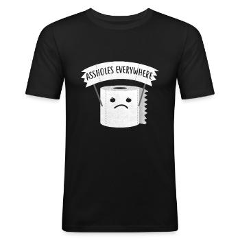 Arschlöcher überall / lustiges Klopapier - Männer Slim Fit T-Shirt - Schwarz - Vorne - Nik (191cm)