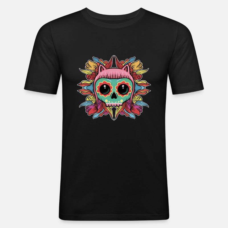 Kätzchen Schädel - Männer Slim Fit T-Shirt - Schwarz