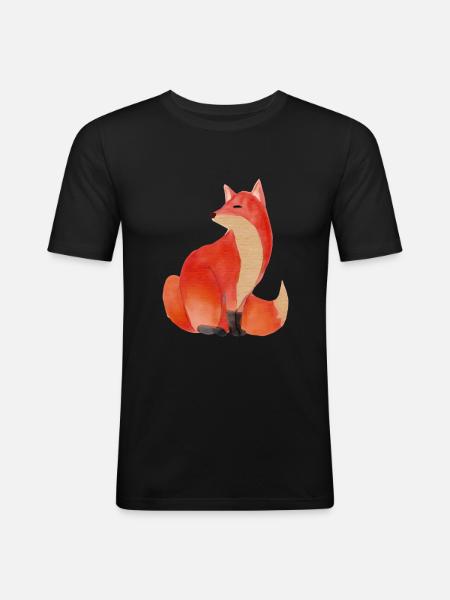 Fuchs Füchse Zeichnung Waldbewohner Tier Tiere - Männer Slim Fit T-Shirt - Schwarz