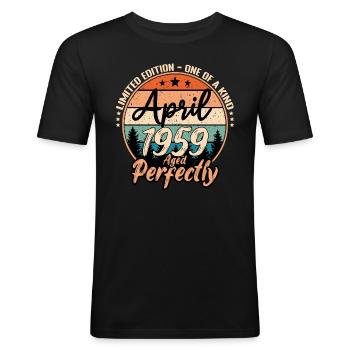 April 1959 Jubiläum 1959 Legenden April - Männer Slim Fit T-Shirt - Schwarz - Vorne - Nik (191cm)