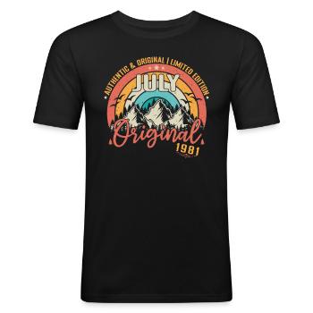 Juillet 1981 Juillet anniversaire 1981 Juillet - T-shirt près du corps Homme - noir - Devant - Nik (191cm)