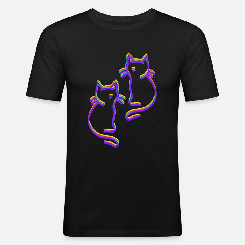 Regenbogen Katzen LGBT - Männer Slim Fit T-Shirt - Schwarz