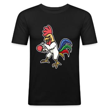Tafeltennis haan kip vogel sport cadeau - Mannen slim fit T-shirt - zwart - Voor - Nik (191cm)