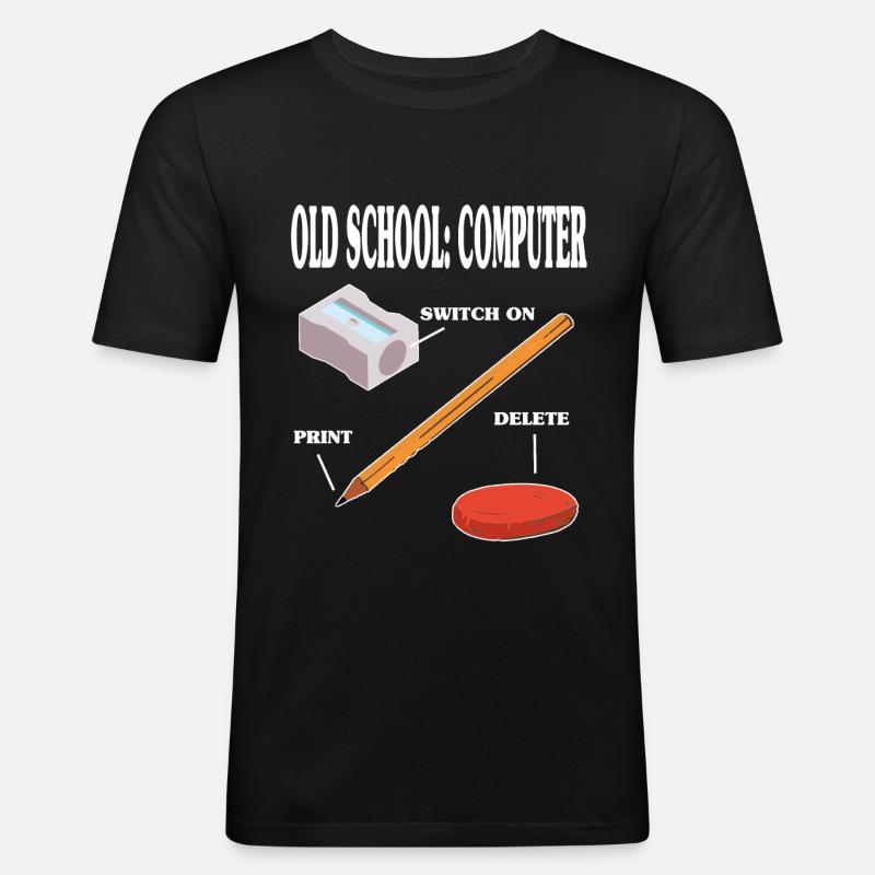 Old School Computer PC Technik - Männer Slim Fit T-Shirt - Schwarz