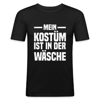 Kostüm ist in der Wäsche - Männer Slim Fit T-Shirt - Schwarz - Vorne - Nik (191cm)