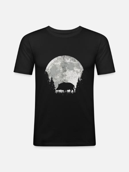 Hunter wild boar tusks moon - Men's Slim Fit T-Shirt - black