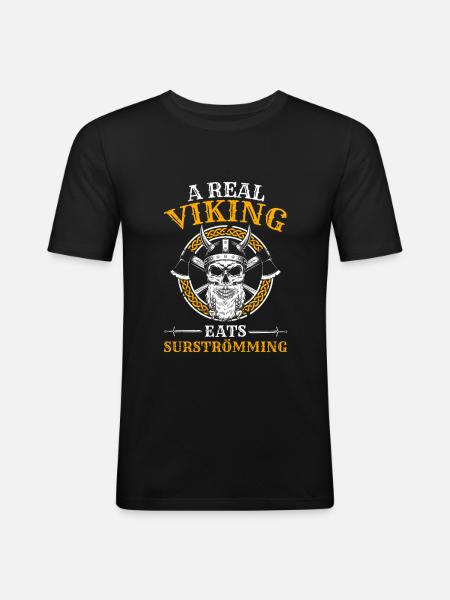 Surstromming fish Viking saying - Men's Slim Fit T-Shirt - black