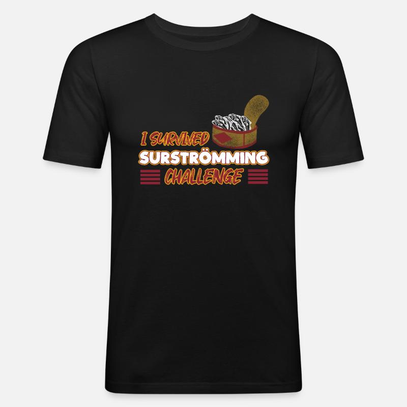 Lustiges Surströmming Fisch Challenge - Männer Slim Fit T-Shirt - Schwarz