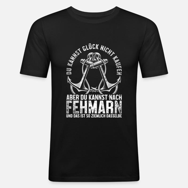 Fehmarn Ostsee Spruch Anker - Männer Slim Fit T-Shirt - Schwarz