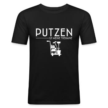 Putzen Spruch Putzkraft Putzwagen - Männer Slim Fit T-Shirt - Schwarz - Vorne - Nik (191cm)