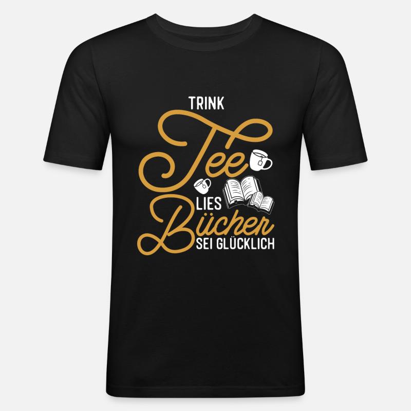 Leseratte Tee Spruch Bücherwurm - Männer Slim Fit T-Shirt - Schwarz