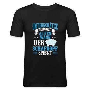 Schafkopf bayrisches Kartenspiel Schafkopfen - Männer Slim Fit T-Shirt - Schwarz - Vorne - Nik (191cm)