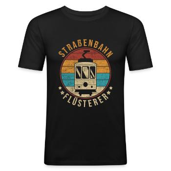 Retro Straßenbahn Tram Straßenbahnfahrer - Männer Slim Fit T-Shirt - Schwarz - Vorne - Nik (191cm)