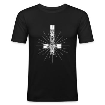 Baphomet Satan Schwarze Magie Umgedrehtes Kreuz - Männer Slim Fit T-Shirt - Schwarz - Vorne - Nik (191cm)