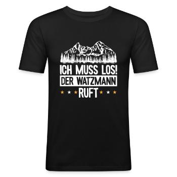 Der Watzmann ruft Berchtesgaden Wandern - Männer Slim Fit T-Shirt - Schwarz - Vorne - Nik (191cm)