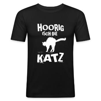 Hoorig isch die Katz - Männer Slim Fit T-Shirt - Schwarz - Vorne - Nik (191cm)