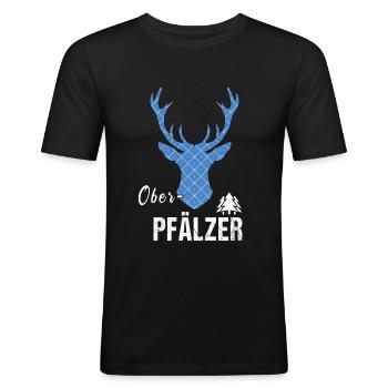 Oberpfälzer Hirsch - Männer Slim Fit T-Shirt - Schwarz - Vorne - Nik (191cm)