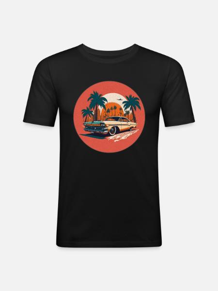 Retro Car and Miami Sunset - Men's Slim Fit T-Shirt - black