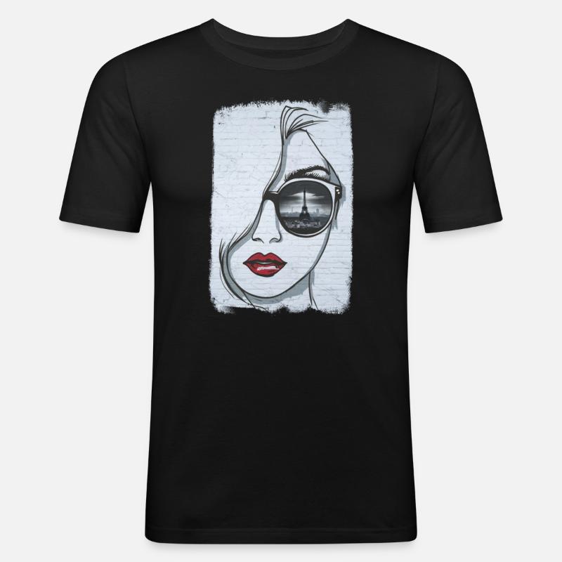 Graffiti-Mädchen in Paris - Männer Slim Fit T-Shirt - Schwarz