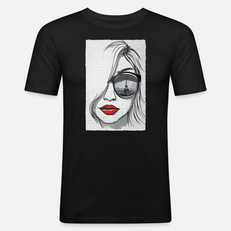 Graffiti-Mädchen in Paris - Eiffelturm - Männer Slim Fit T-Shirt - Schwarz