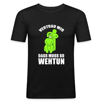 Physiotherapeut Spruch Lustig Physio - Männer Slim Fit T-Shirt - Schwarz - Vorne - Nik (191cm)