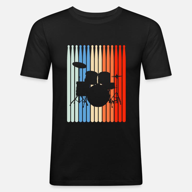 Schlagzeug Retro Drumset Drumsticks - Männer Slim Fit T-Shirt - Schwarz