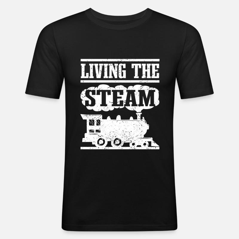 Dampflok & Modelleisenbahn Spruch - Männer Slim Fit T-Shirt - Schwarz