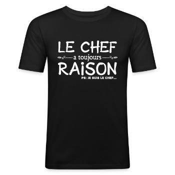 Le chef a toujours raison je suis le chef humour - T-shirt près du corps Homme - noir - Devant - Nik (191cm)