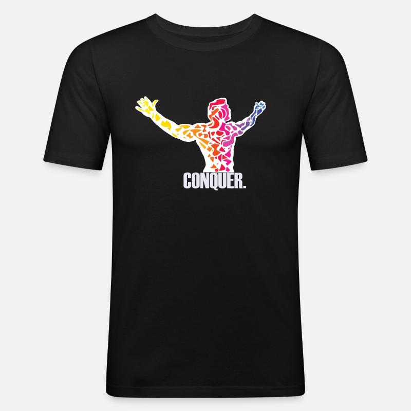Conquérir. Conception de musculation - T-shirt près du corps Homme - noir