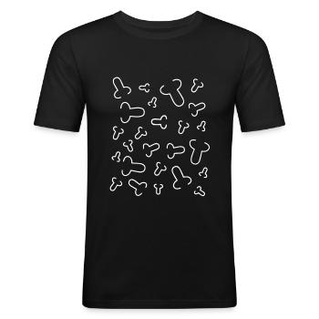 Penis Grafik Muster - Penis klein und groß - Männer Slim Fit T-Shirt - Schwarz - Vorne - Nik (191cm)
