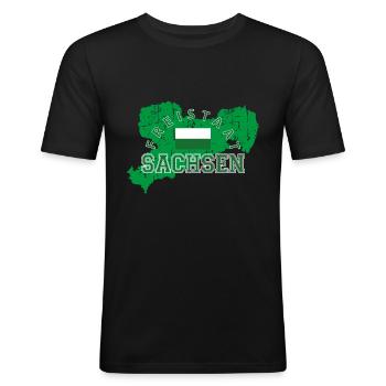 Sachsen - Männer Slim Fit T-Shirt - Schwarz - Vorne - Nik (191cm)