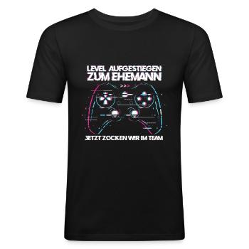 Level Aufgestiegen Zum Ehemann Zocker Gamer Gaming - Männer Slim Fit T-Shirt - Schwarz - Vorne - Nik (191cm)