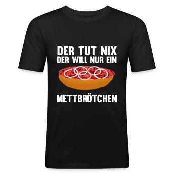 Mett Liebhaber Mettbrötchen - Männer Slim Fit T-Shirt - Schwarz - Vorne - Nik (191cm)