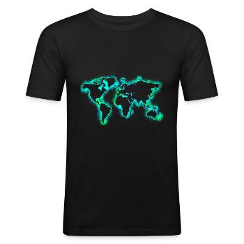 Weltkarte Erde Landkarte Earthday Neonblau - Männer Slim Fit T-Shirt - Schwarz - Vorne - Nik (191cm)