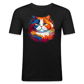 Chunky Splash Cat - Men's Slim Fit T-Shirt - black - Front - Nik (191cm)
